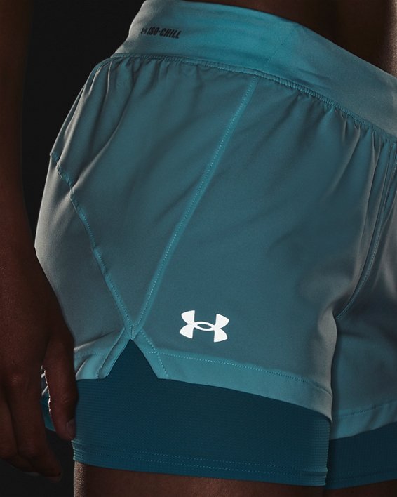 Women's UA Iso-Chill Run 2-in-1 Shorts, Blue, pdpMainDesktop image number 4